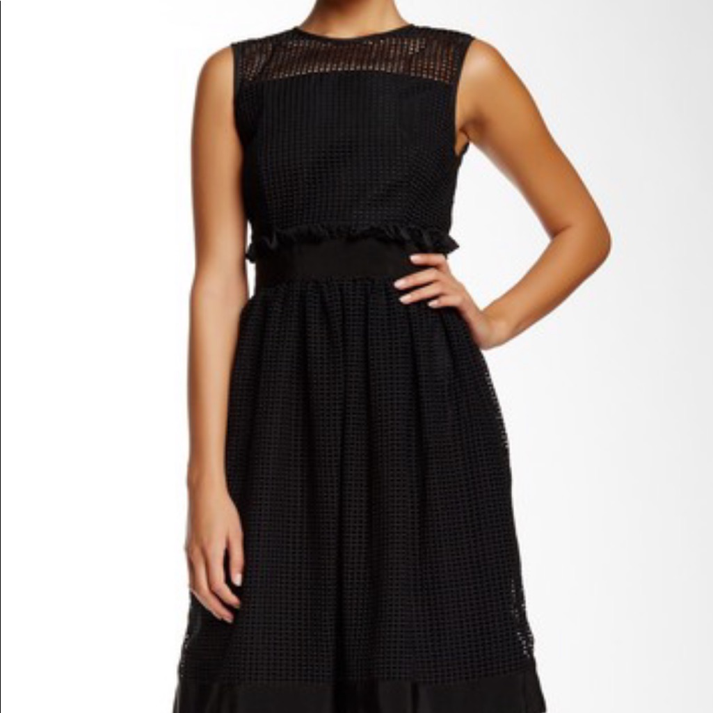 Oral Kiely Black Grid Mesh Sleeveless Dress. **